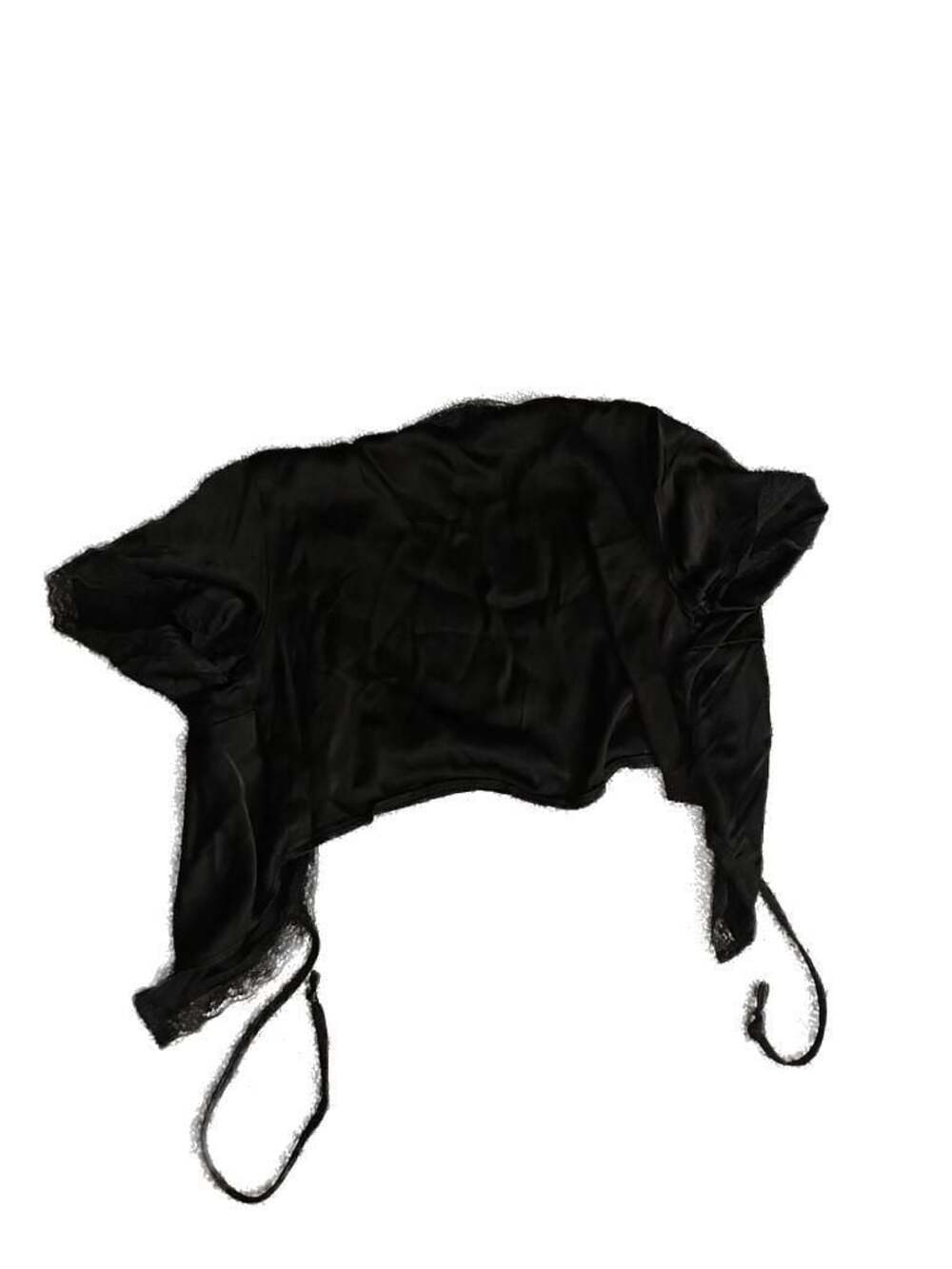 Princess Polly Black Satin Lace Trim Tie Front Shrug Size US 6 - Picture 2 of 4